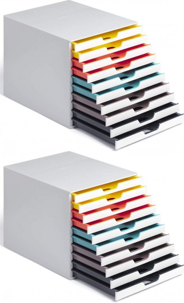 2x Pojemnik na dokumenty Durable Varicolor 10, z 10 kolorowymi szufladami, biały