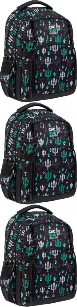 3x Plecak szkolny Starpak Cactus, jednokomorowy, 43.5x30x20cm, czarny