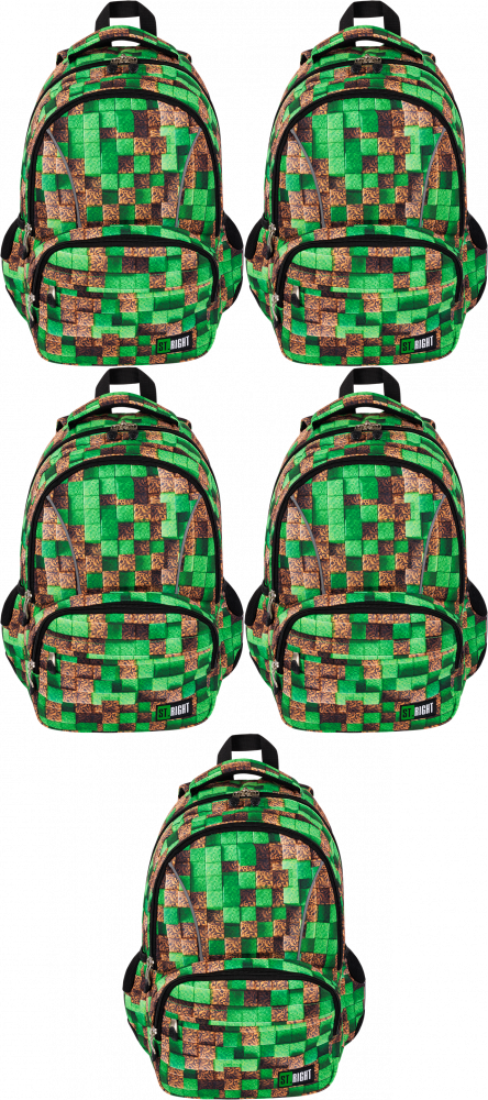5x Plecak szkolny St.Right BP76 Pixel Cubes, dwukomorowy, 21l, 44x30x20cm, brązowo-zielony