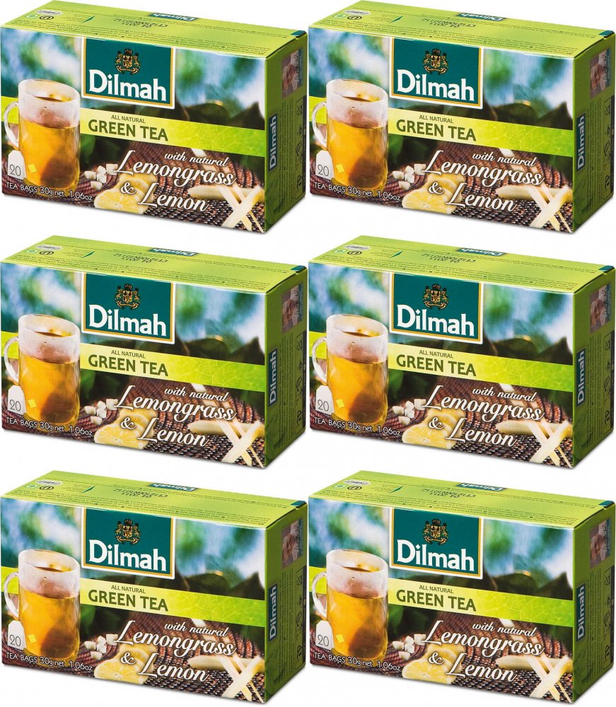 6x Herbata zielona w torebkach Dilmah Lemongrass & lemon, 20 sztuk x 1.5g