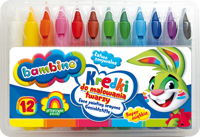 Kredki do malowania twarzy Bambino Zwierzaki Uczniaki, 12 sztuk, mix kolorów