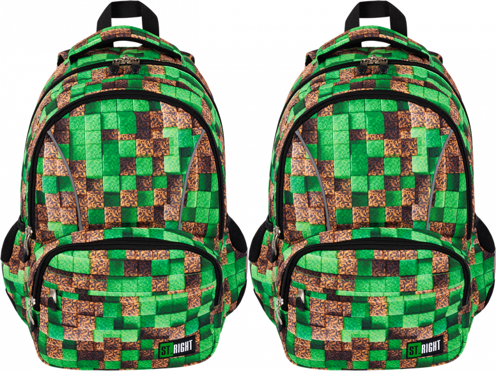 2x Plecak szkolny St.Right BP76 Pixel Cubes, dwukomorowy, 21l, 44x30x20cm, brązowo-zielony
