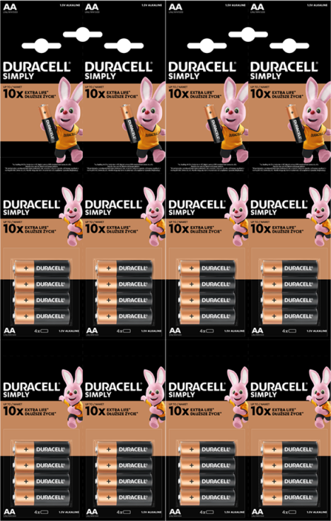 2x Bateria alkaliczna Duracell, AA (R6), 1.5V, 16 sztuk