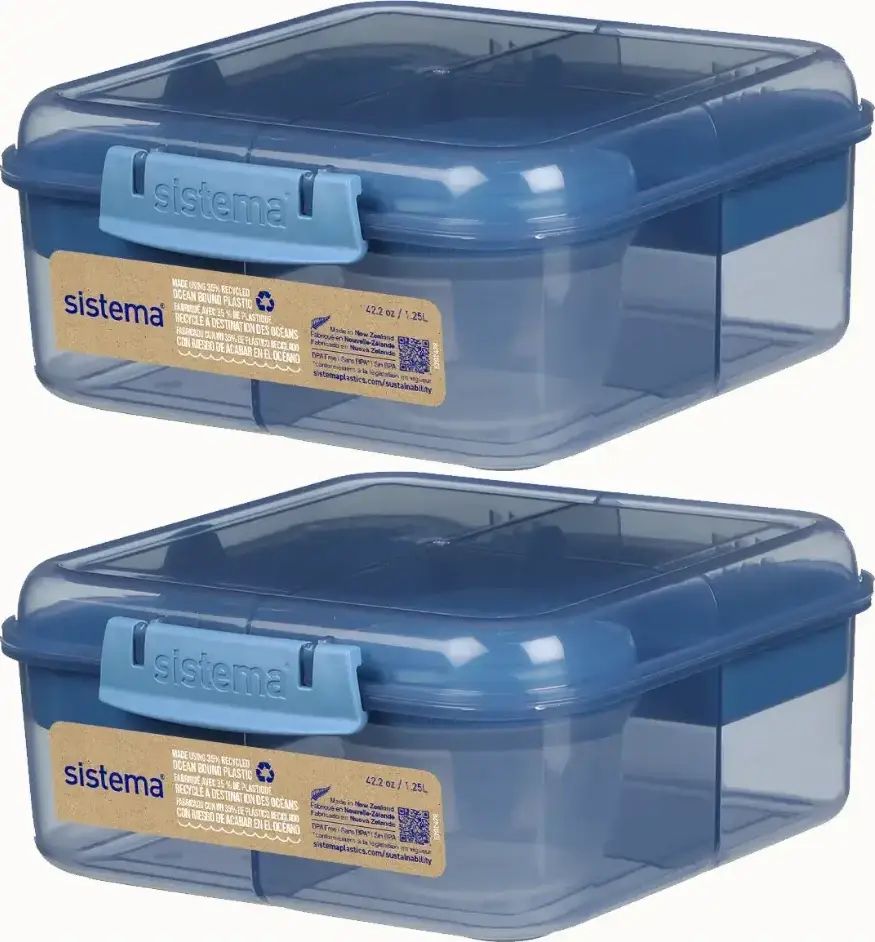 2x Lunchbox Sistema Bento Cube To Go, 1.25l, z pojemnikiem na jogurt 150ml, mix kolorów