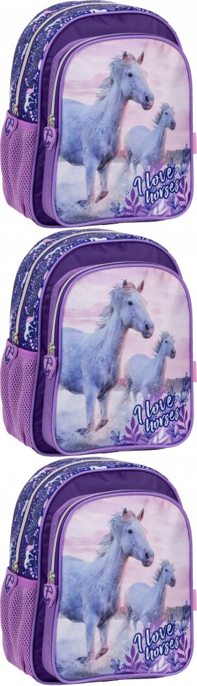 3x Plecak dla przedszkolaka Derform 11 Konie 25, 9l, 29x23x14cm, fioletowy