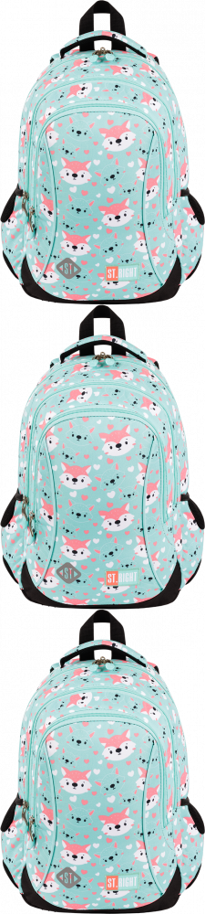 3x Plecak szkolny St.Right BP26 Lovely Foxy, trzykomorowy, 20l, 39x27x17cm, miętowy