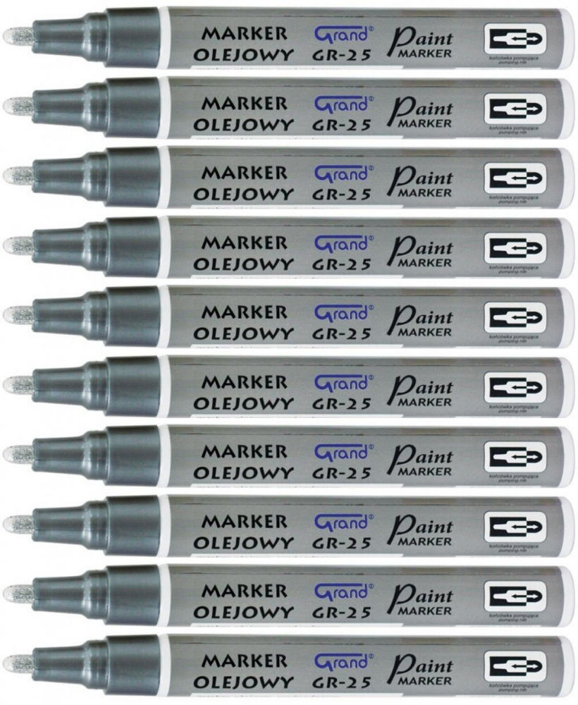 10x Marker olejowy Grand, GR-25, okrągła, 1.8mm, srebrny