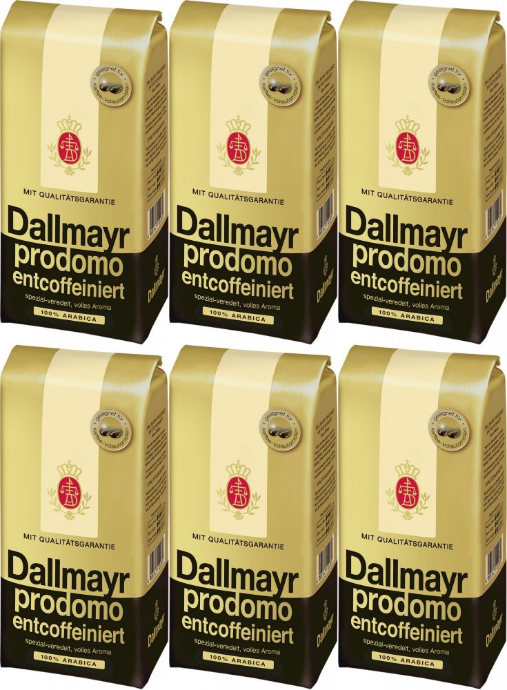 6x Kawa ziarnista Dallmayr Prodomo Entcoffeiniert, bezkofeinowa, 500g