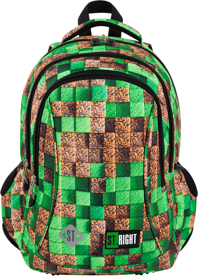 Plecak szkolny St.Right BP26 Pixel Cubes, trzykomorowy, 20l, 39x27x17cm, brązowo-zielony
