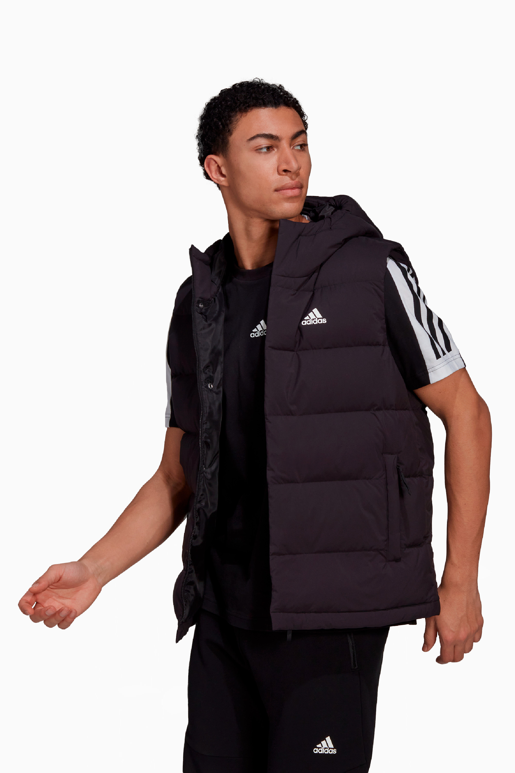 Kamizelka z kapturem adidas Helionic Hooded Down - Czarny