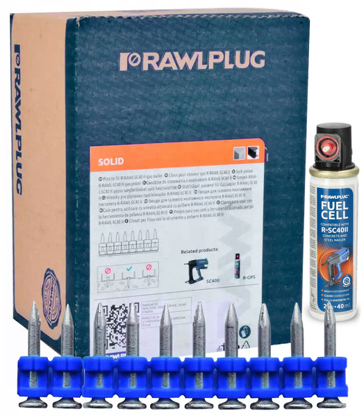 Gwoździe do betonu 22mm 1000szt+gaz Rawlplug