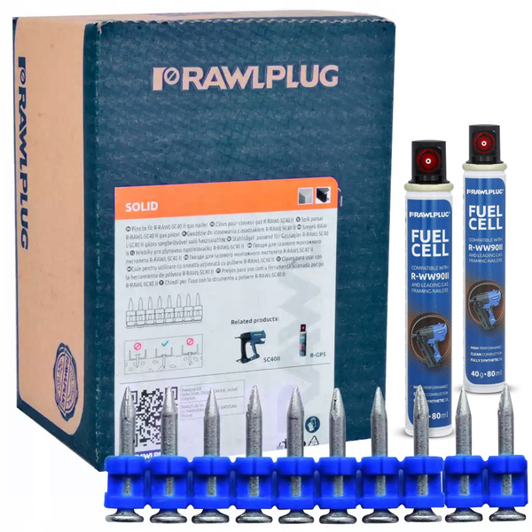 Gwoździe do betonu 27 mm 1000 szt. + 2x gaz Rawlplug