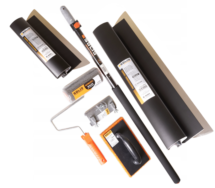 Zestaw do nakładania gładzi SOLID 7 cz.Nóż 45 cm PROFESSIONAL,nóż 35 cm PROFESSIONAL, kij teleskop,wałek 25cm + rączka ,adapter,paca