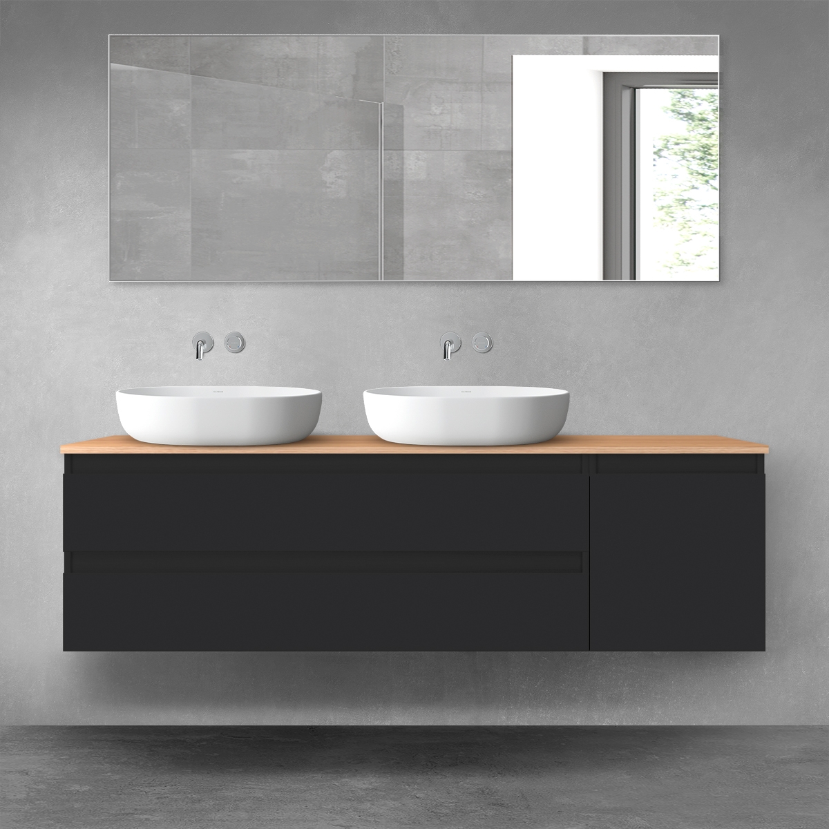 Oltens Vernal zestaw mebli łazienkowych 160 cm z blatem czarny mat/dąb 68484300 - Wysyłka w 24h