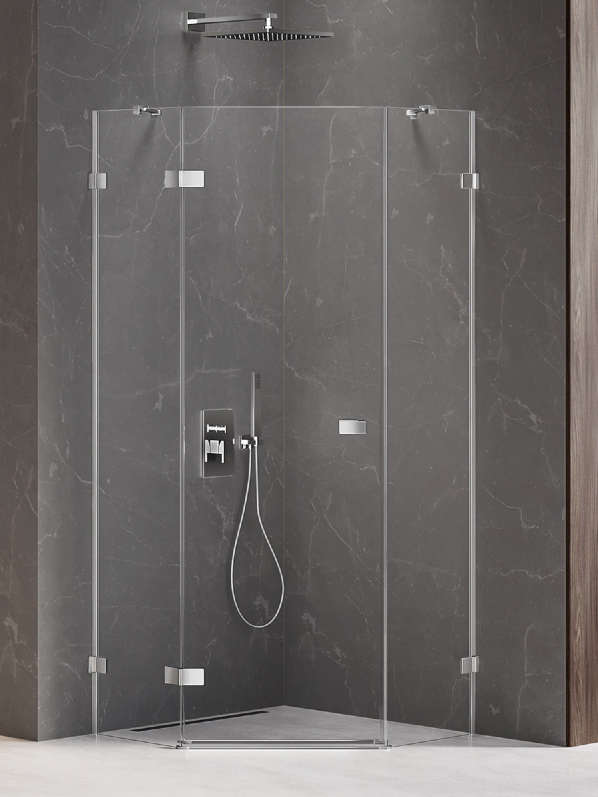 New Trendy Avexa kabina prysznicowa 90x90 cm pięciokątna lewa chrom/szkło przezroczyste EXK-3886