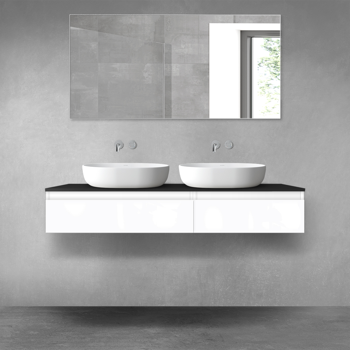Oltens Vernal zestaw mebli łazienkowych 140 cm z blatem biały połysk/czarny mat 68322000 - Wysyłka w 24h
