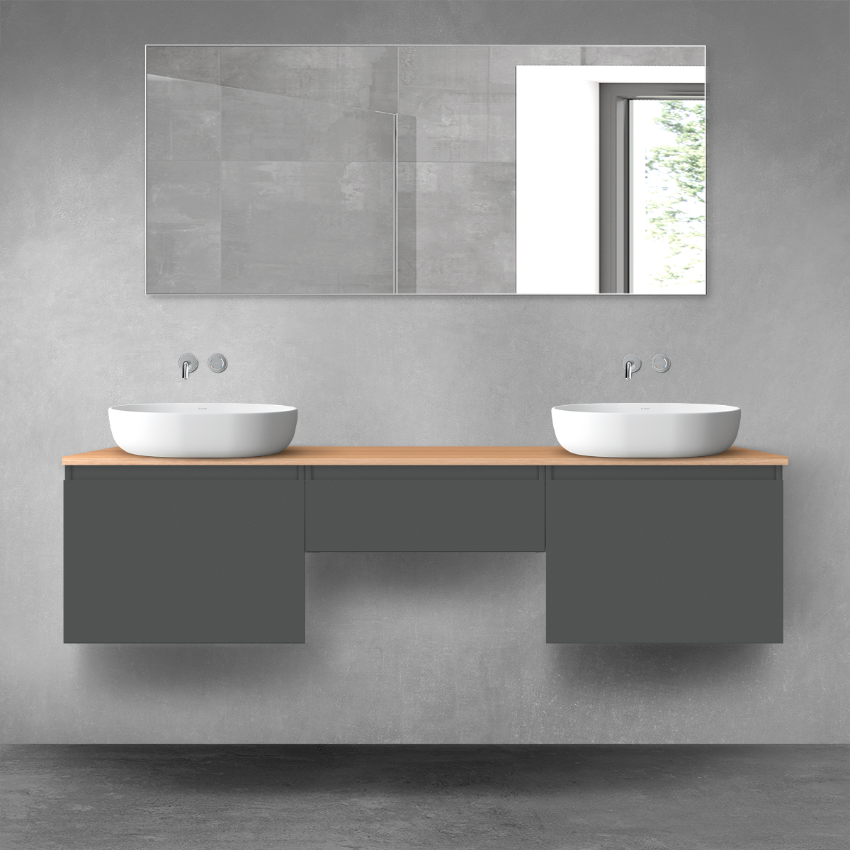 Oltens Vernal zestaw mebli łazienkowych 180 cm z blatem grafit mat/dąb 68624400 - Wysyłka w 24h