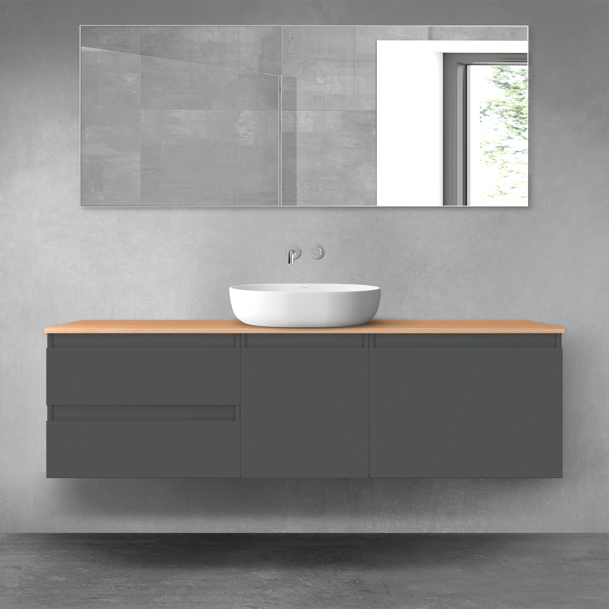 Oltens Vernal zestaw mebli łazienkowych 160 cm z blatem grafit mat/dąb 68412400 - Wysyłka w 24h