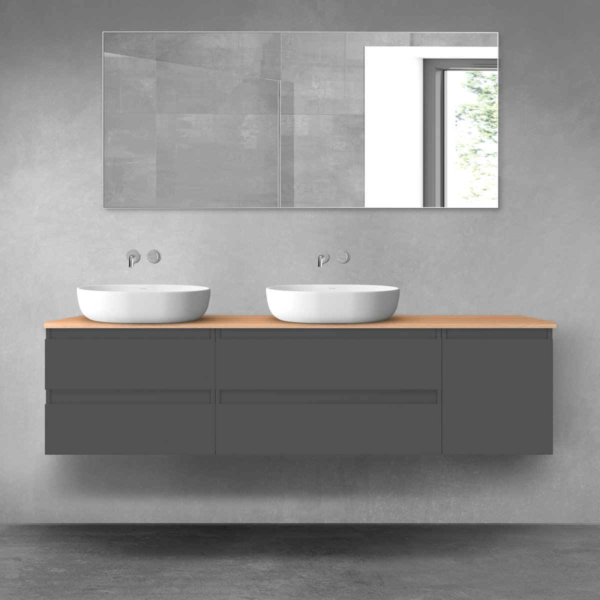 Oltens Vernal zestaw mebli łazienkowych 180 cm z blatem grafit mat/dąb 68522400 - Wysyłka w 24h