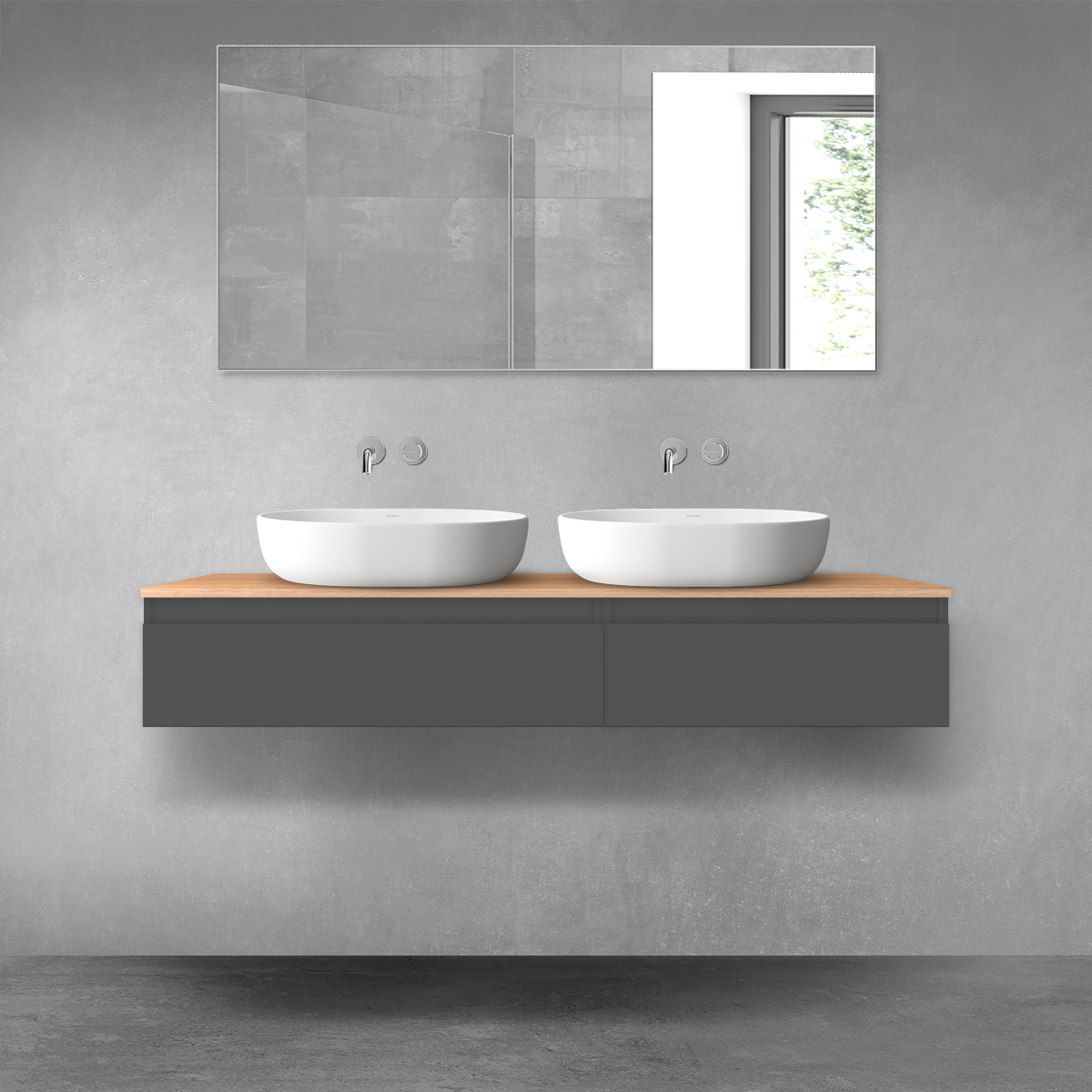 Oltens Vernal zestaw mebli łazienkowych 140 cm z blatem grafit mat/dąb 68321400 - Wysyłka w 24h