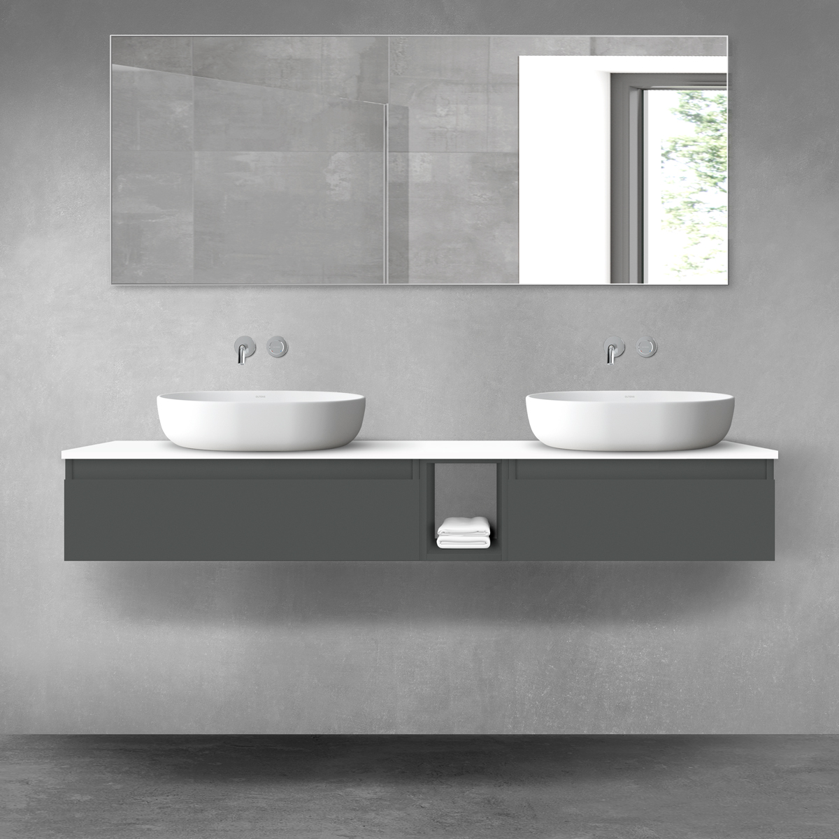 Oltens Vernal zestaw mebli łazienkowych 160 cm z blatem grafit mat/biały połysk 68655400 - Wysyłka w 24h