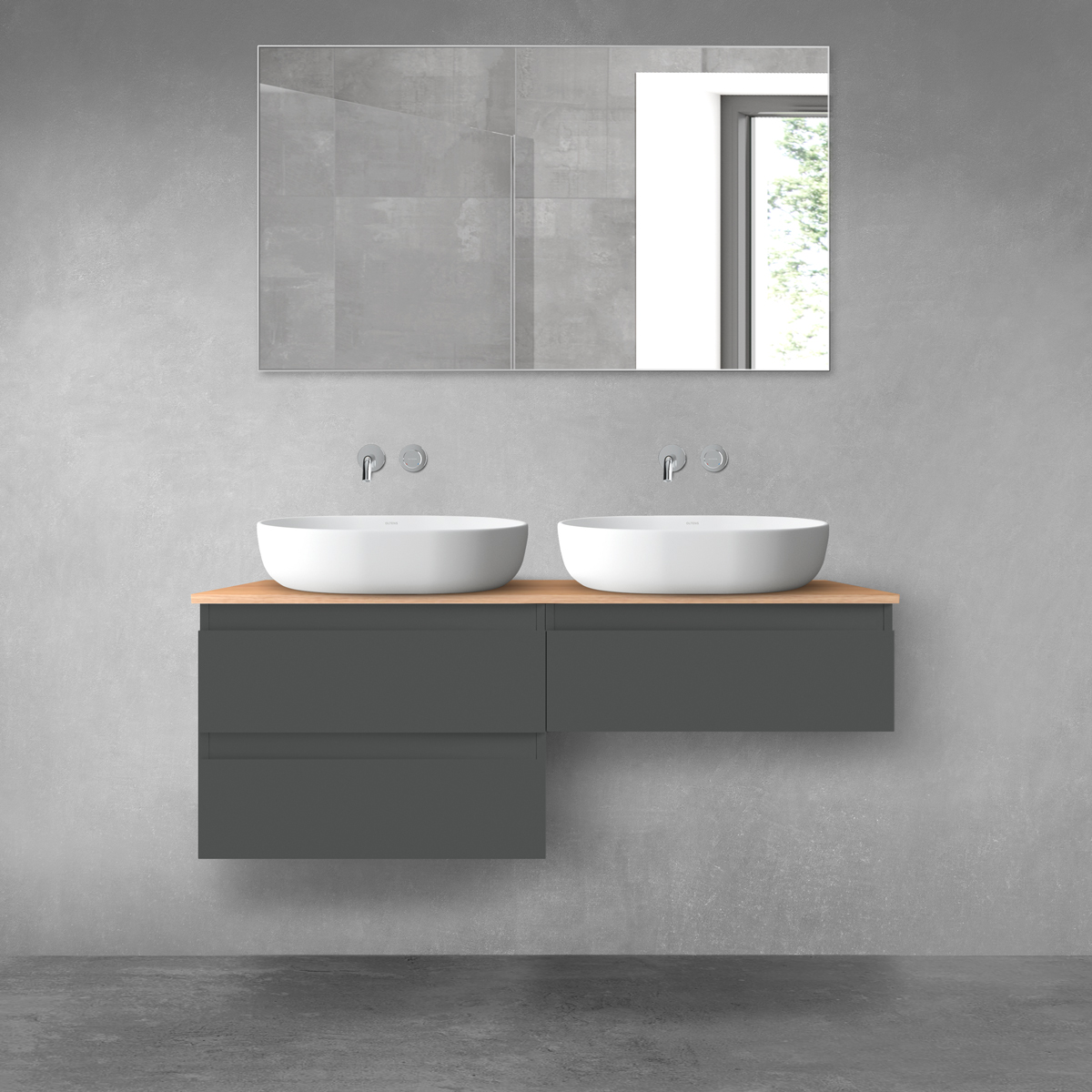 Oltens Vernal zestaw mebli łazienkowych 120 cm z blatem grafit mat/dąb 68235400 - Wysyłka w 24h