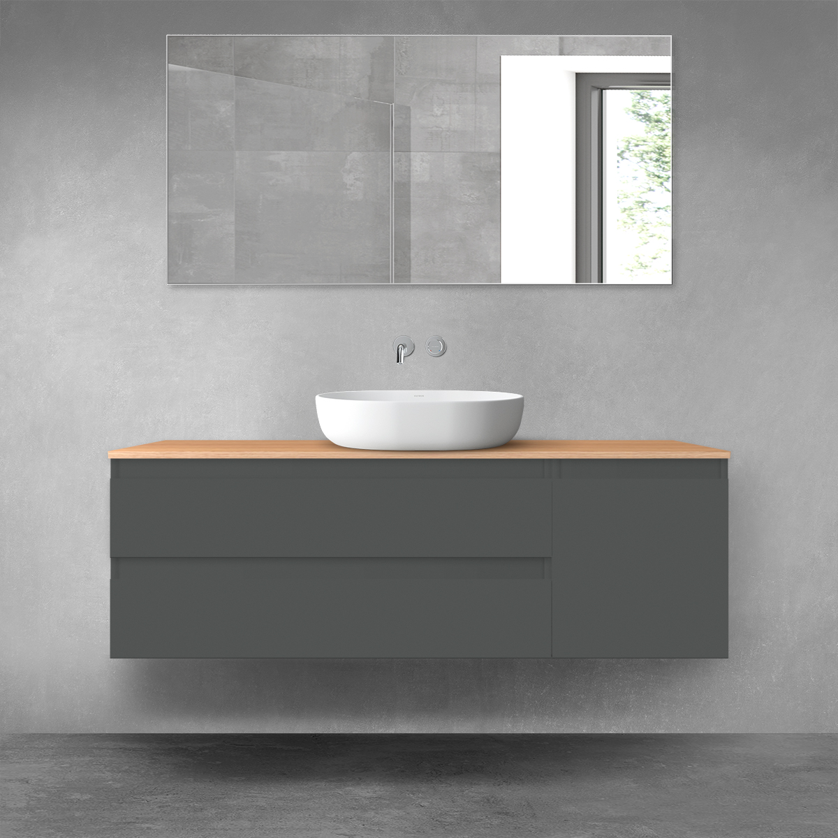 Oltens Vernal zestaw mebli łazienkowych 140 cm z blatem grafit mat/dąb 68264400 - Wysyłka w 24h
