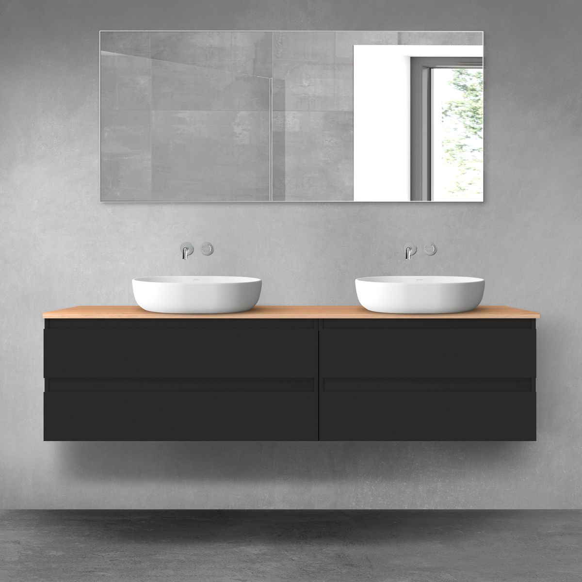 Oltens Vernal zestaw mebli łazienkowych 180 cm z blatem czarny mat/dąb 68560300 - Wysyłka w 24h