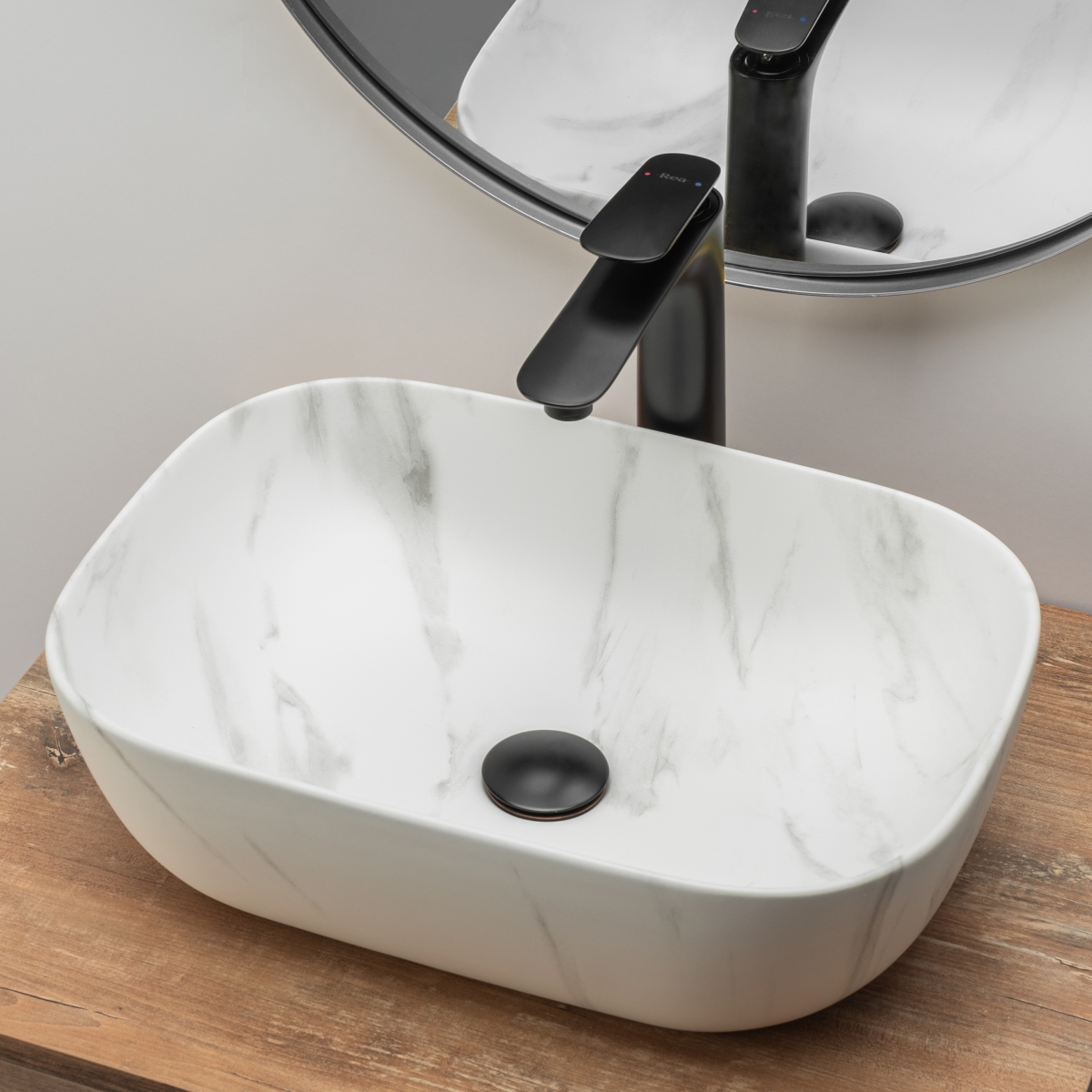 Rea Belinda Marble Matt umywalka 46x32 cm nablatowa prostokątna kamień REA-U8702