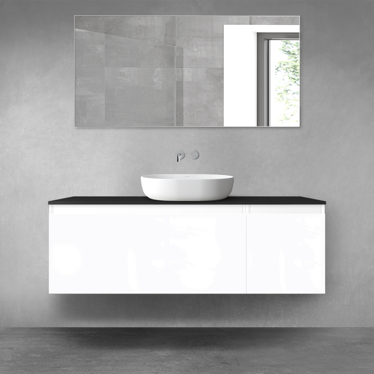 Oltens Vernal zestaw mebli łazienkowych 140 cm z blatem biały połysk/czarny mat 68316000 - Wysyłka w 24h