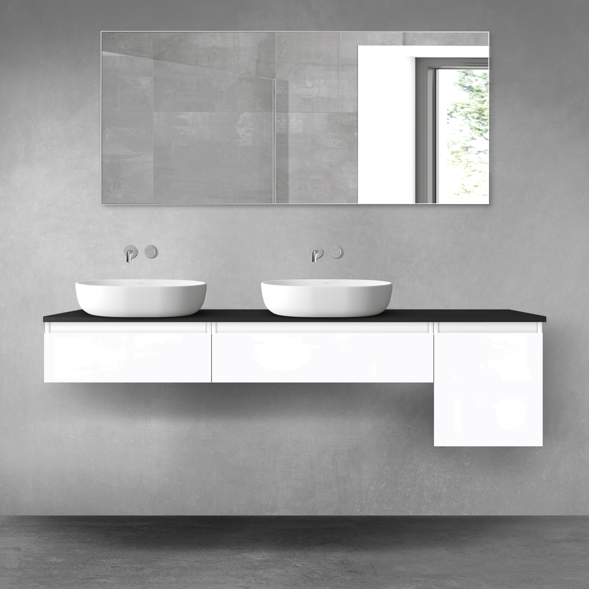 Oltens Vernal zestaw mebli łazienkowych 180 cm z blatem biały połysk/czarny mat 68544000 - Wysyłka w 24h