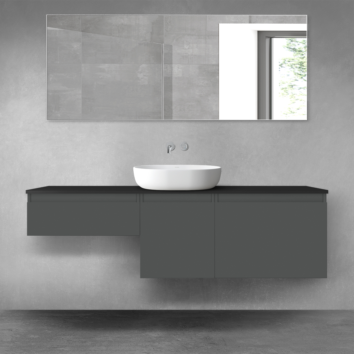 Oltens Vernal zestaw mebli łazienkowych 160 cm z blatem grafit mat/czarny mat 68437400 - Wysyłka w 24h