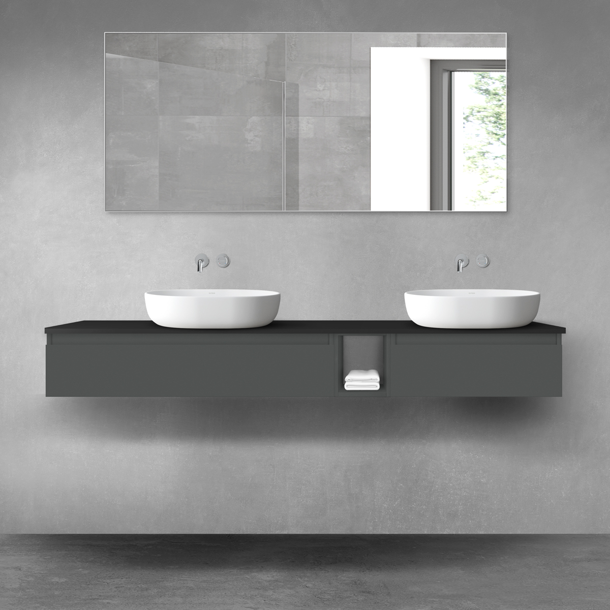 Oltens Vernal zestaw mebli łazienkowych 180 cm z blatem grafit mat/czarny mat 68660400 - Wysyłka w 24h