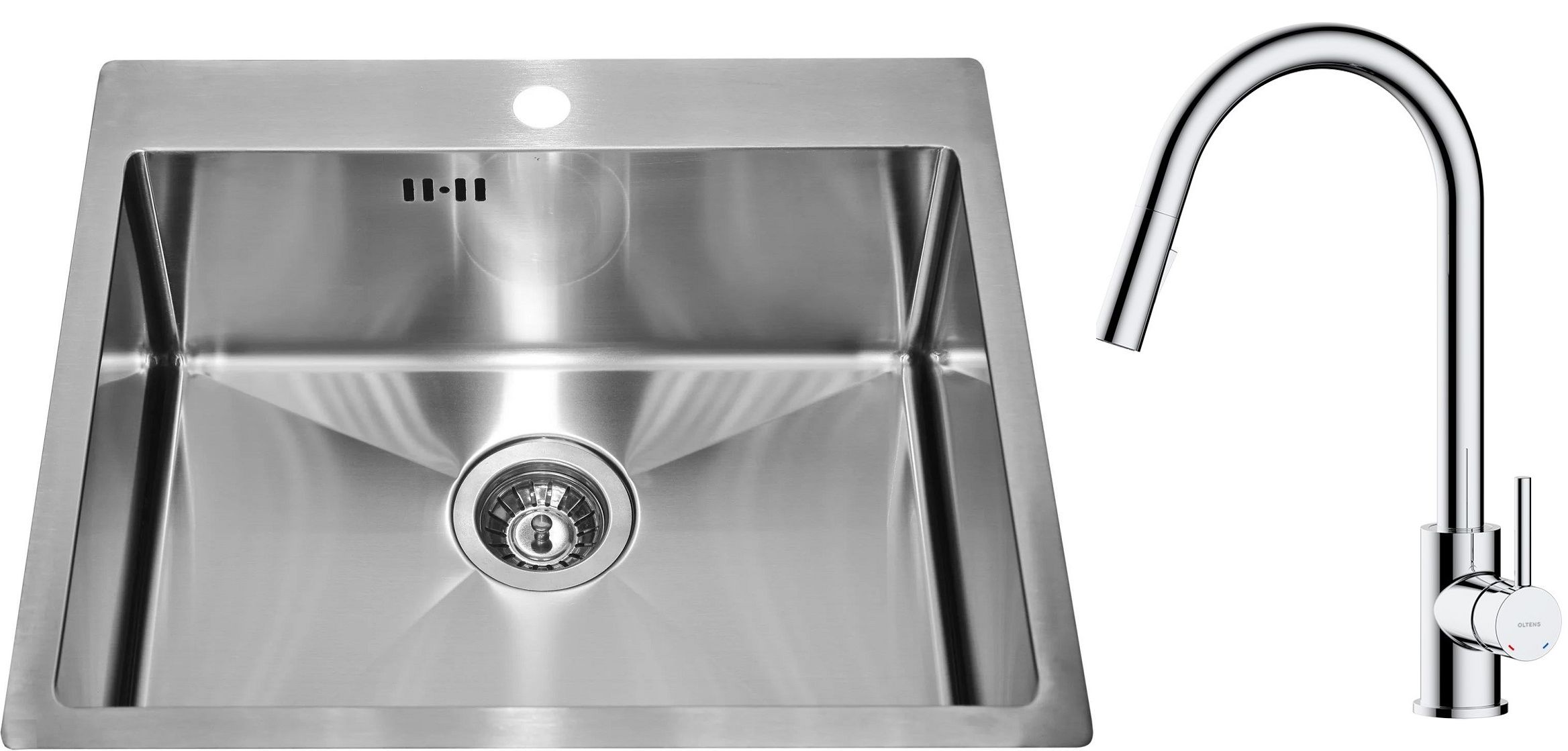 Zestaw Genesis Concept 10 zlewozmywak stalowy 54x48 cm z baterią kuchenną Oltens Litla satyna/chrom (1124382, 35204100) - Wysyłka w 24h