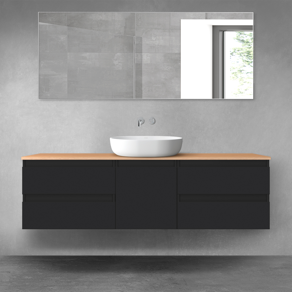 Oltens Vernal zestaw mebli łazienkowych 160 cm z blatem czarny mat/dąb 68404300 - Wysyłka w 24h