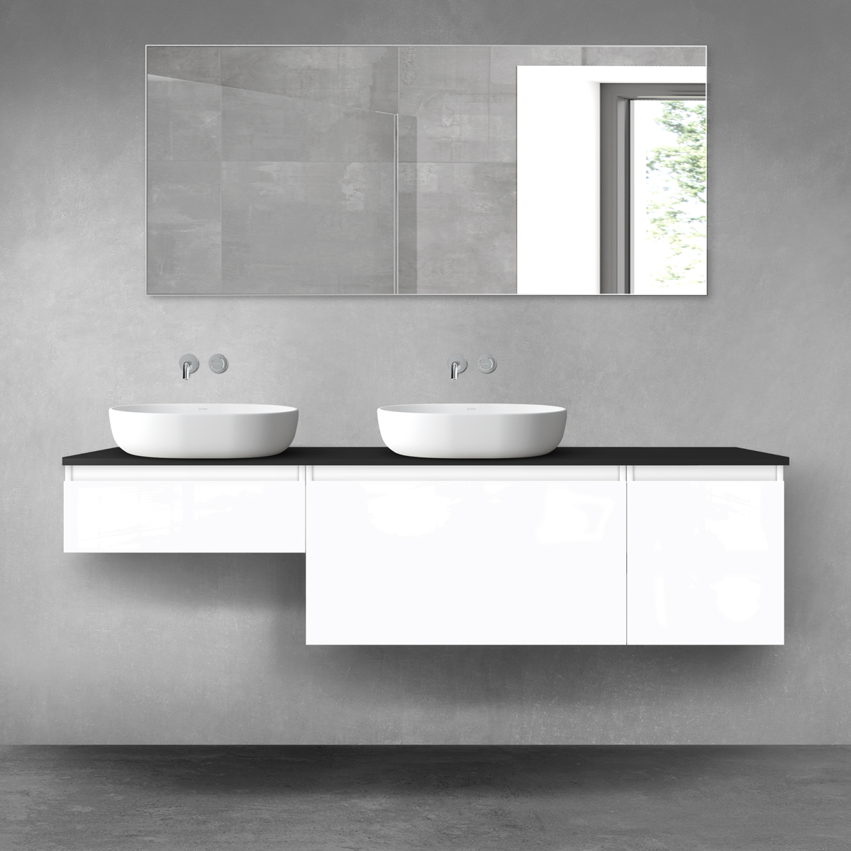 Oltens Vernal zestaw mebli łazienkowych 180 cm z blatem biały połysk/czarny mat 68547000 - Wysyłka w 24h