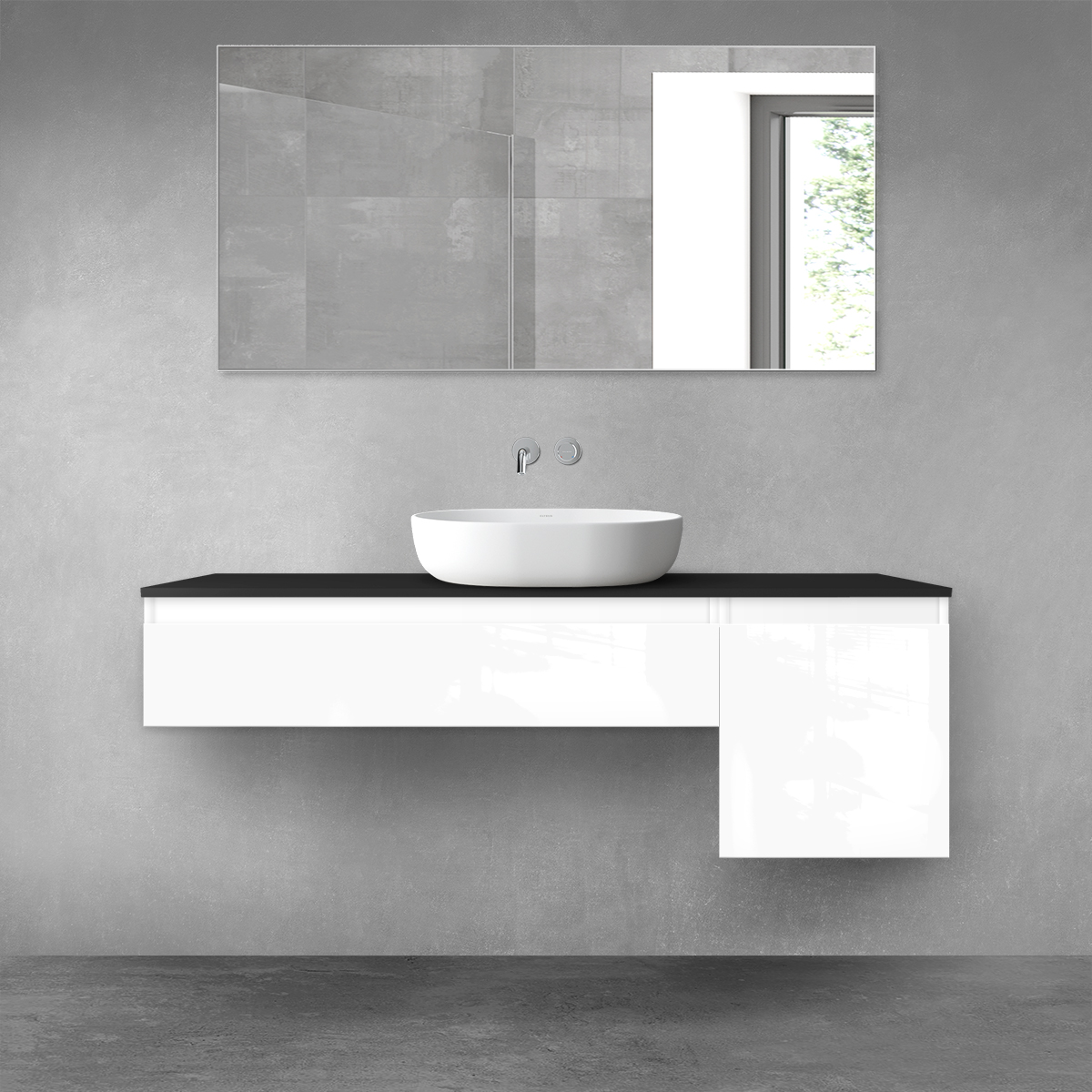 Oltens Vernal zestaw mebli łazienkowych 140 cm z blatem biały połysk/czarny mat 68284000 - Wysyłka w 24h