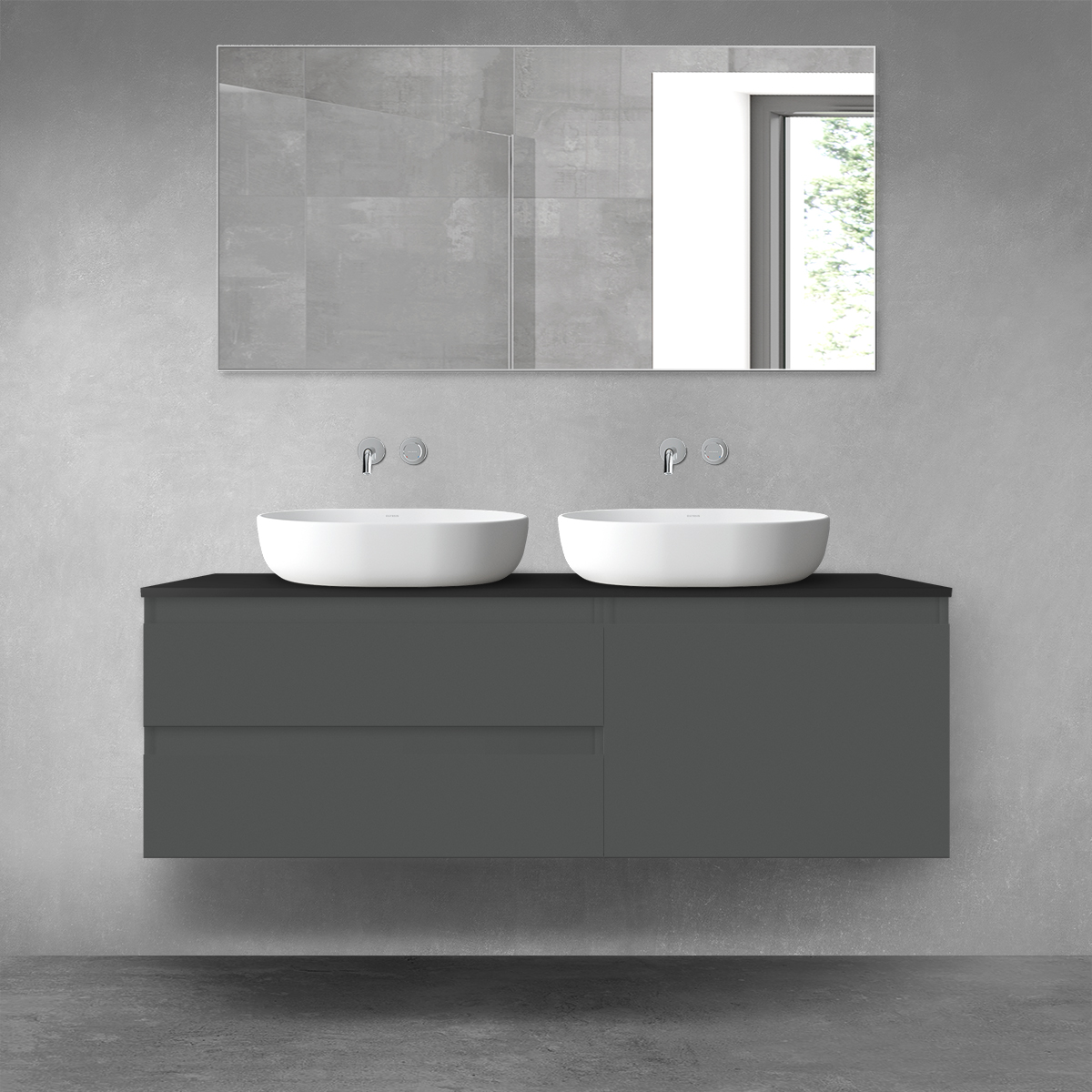 Oltens Vernal zestaw mebli łazienkowych 140 cm z blatem grafit mat/czarny mat 68295400 - Wysyłka w 24h
