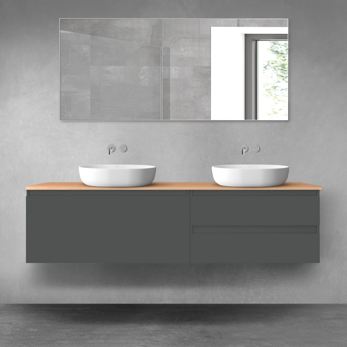 Oltens Vernal zestaw mebli łazienkowych 180 cm z blatem grafit mat/dąb 68563400 - Wysyłka w 24h