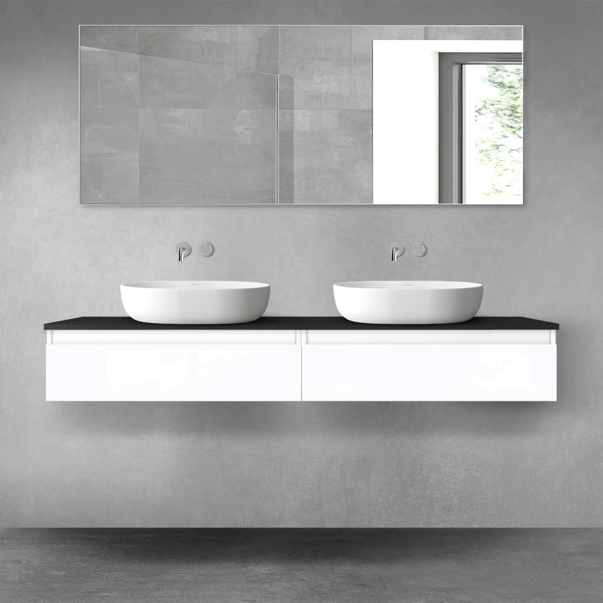 Oltens Vernal zestaw mebli łazienkowych 160 cm z blatem biały połysk/czarny mat 68375000 - Wysyłka w 24h