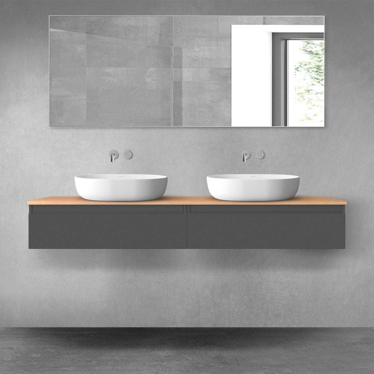 Oltens Vernal zestaw mebli łazienkowych 160 cm z blatem grafit mat/dąb 68374400 - Wysyłka w 24h