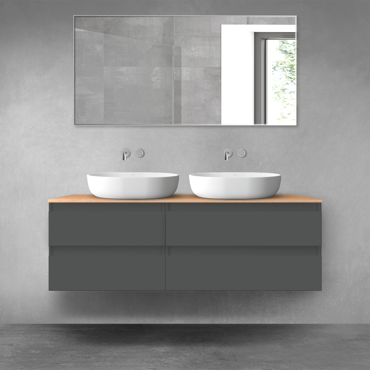 Oltens Vernal zestaw mebli łazienkowych 140 cm z blatem grafit mat/dąb 68260400 - Wysyłka w 24h
