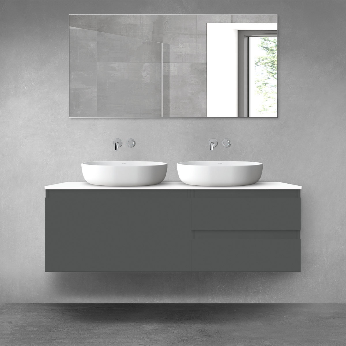 Oltens Vernal zestaw mebli łazienkowych 140 cm z blatem grafit mat/biały połysk 68298400 - Wysyłka w 24h