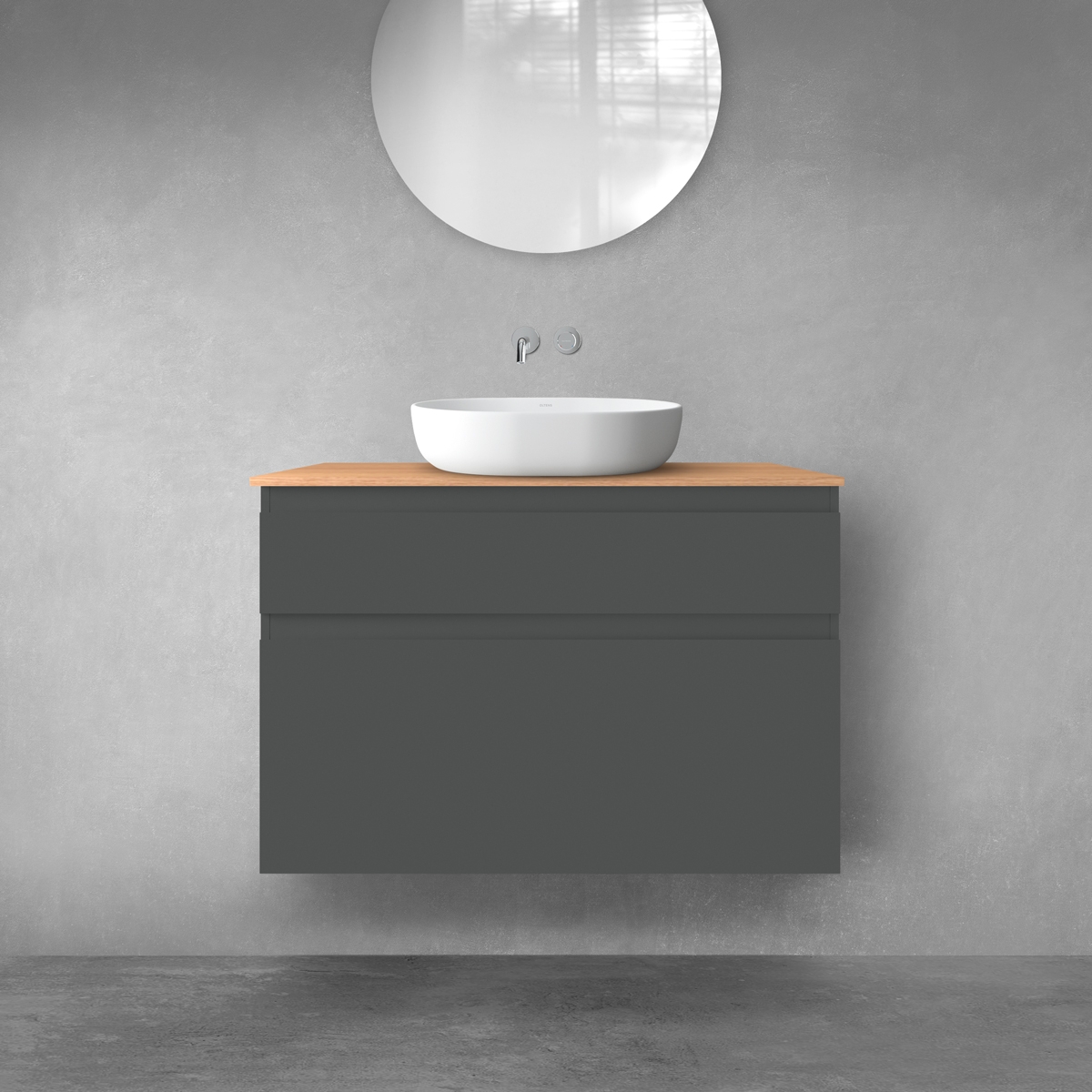 Oltens Vernal zestaw mebli łazienkowych 100 cm z blatem grafit mat/dąb 68224400 - Wysyłka w 24h