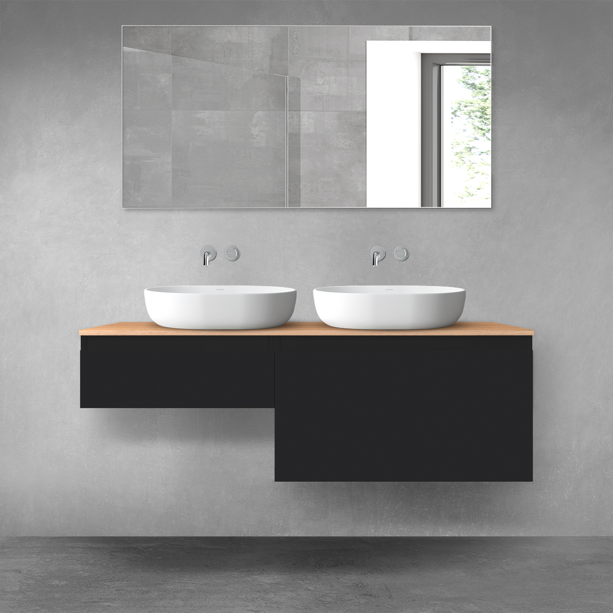 Oltens Vernal zestaw mebli łazienkowych 140 cm z blatem czarny mat/dąb 68305300 - Wysyłka w 24h
