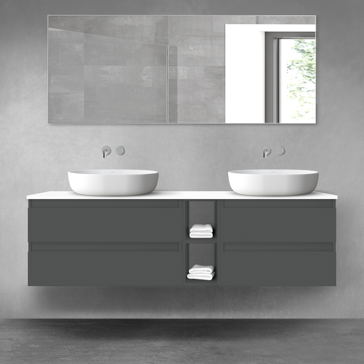 Oltens Vernal zestaw mebli łazienkowych 160 cm z blatem grafit mat/biały połysk 68635400 - Wysyłka w 24h