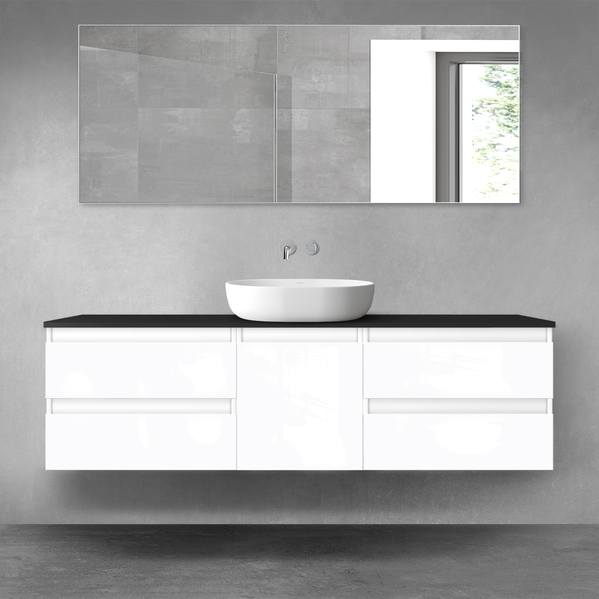 Oltens Vernal zestaw mebli łazienkowych 160 cm z blatem biały połysk/czarny mat 68401300 - Wysyłka w 24h