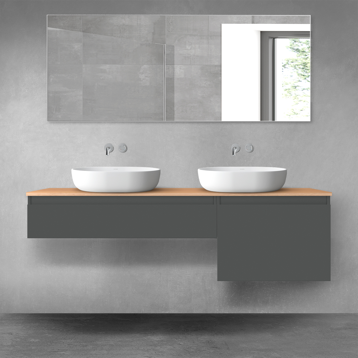 Oltens Vernal zestaw mebli łazienkowych 160 cm z blatem grafit mat/dąb 68344400 - Wysyłka w 24h