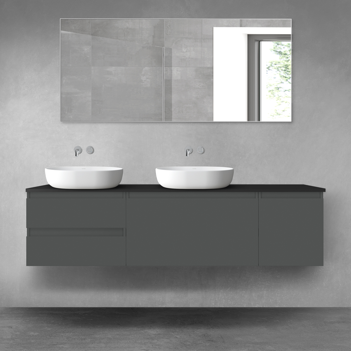 Oltens Vernal zestaw mebli łazienkowych 180 cm z blatem grafit mat/czarny mat 68546400 - Wysyłka w 24h