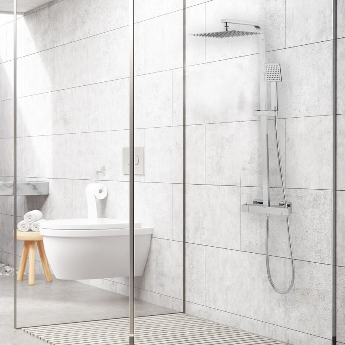 YokaHome Goba zestaw prysznicowy ścienny termostatyczny z deszczownicą srebrny BP.GOBA-THERM-25-CHR
